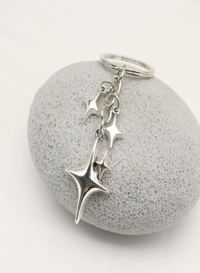 Luhaomisky 1Pc Silver Cute Star Moon Keychain Aesthetic Accessories Stainless Steel Key Ring Purse Handbag Backpack Bag Charms Car Holder Convenient to Carry Decoration Small in Size,Keyrings and Charms - Image 4
